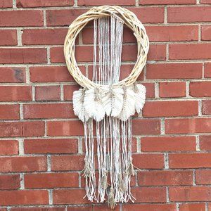 HANDMADE Feather Macrame Wood Wreath Wall Hanging